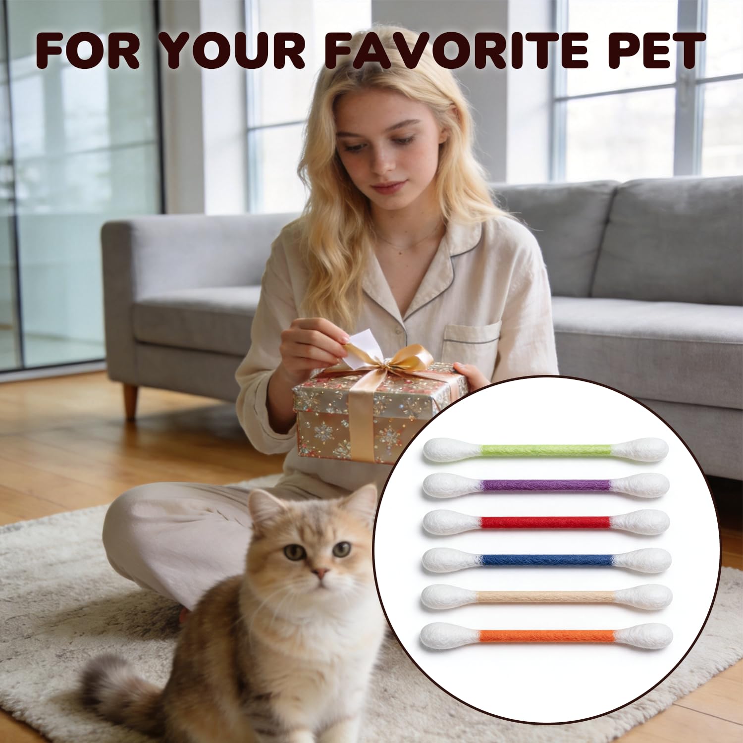 6 Pack Catnip Cotton Swab Chew Toy Set