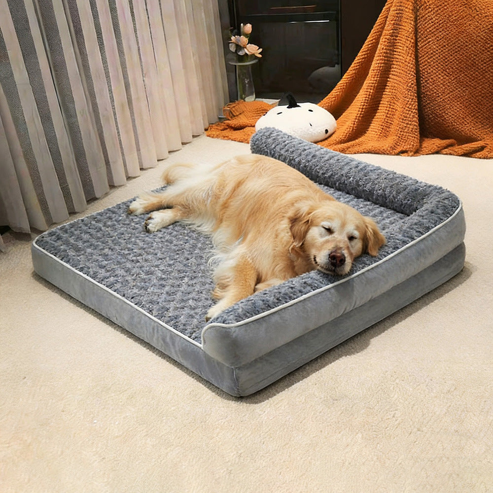 L-Shaped Velvet Pet Sofa Bed With Padding