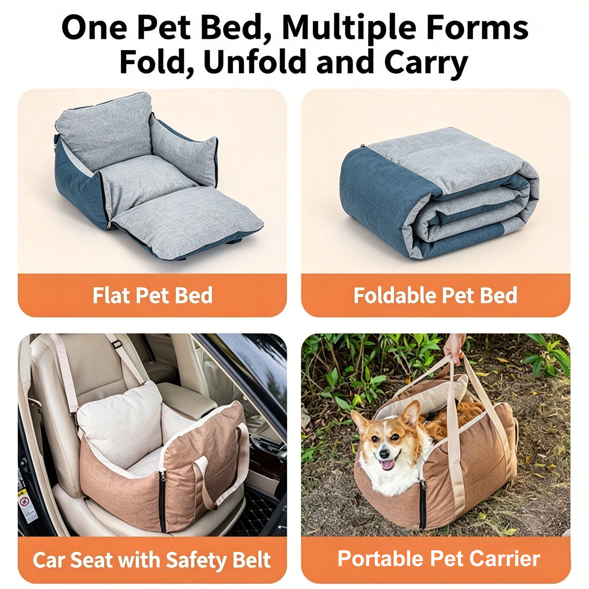Dog Car Seat Portable Travel Pet Car Bed Safety Carrier Anti Escape Dog Booster Seat For Small Medium Dogs Cats Washable Soft Pet Car Seat With Storage Pocket & Safety Leash
