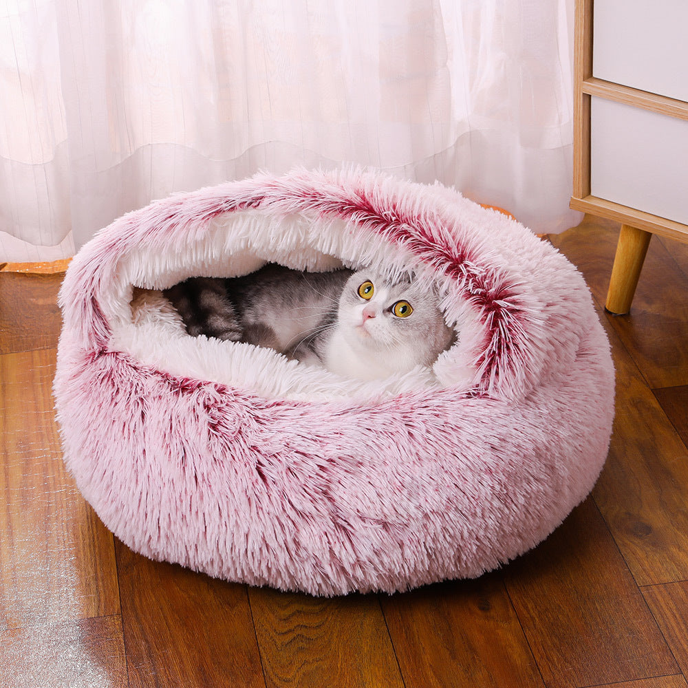 Semi-Enclosed Plush Round Pet Bed