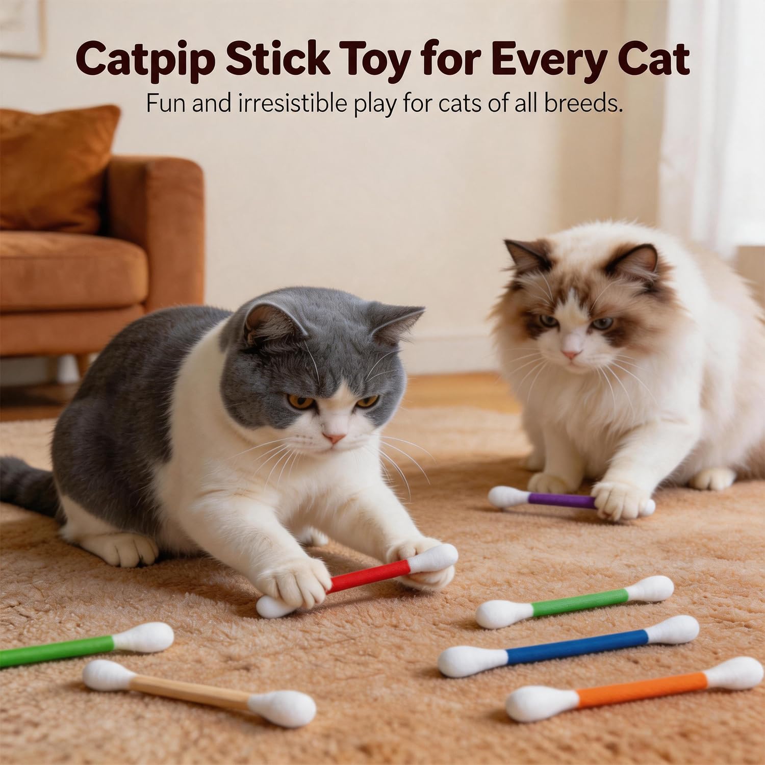6 Pack Catnip Cotton Swab Chew Toy Set