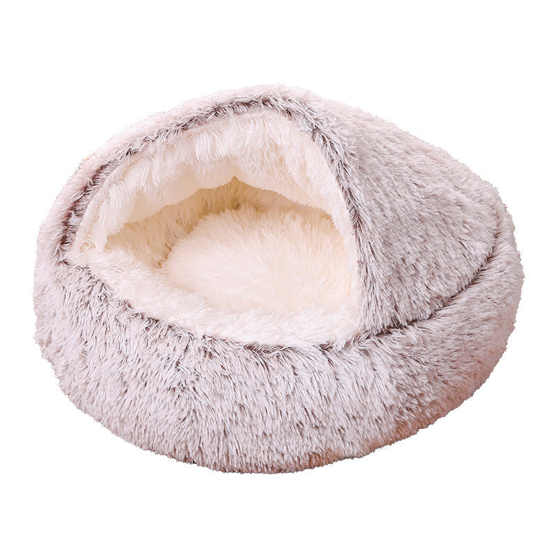 Semi-Enclosed Plush Round Pet Bed
