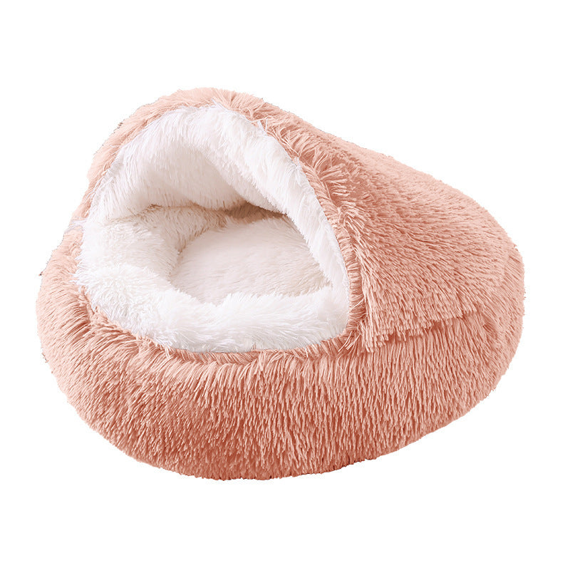 Semi-Enclosed Plush Round Pet Bed