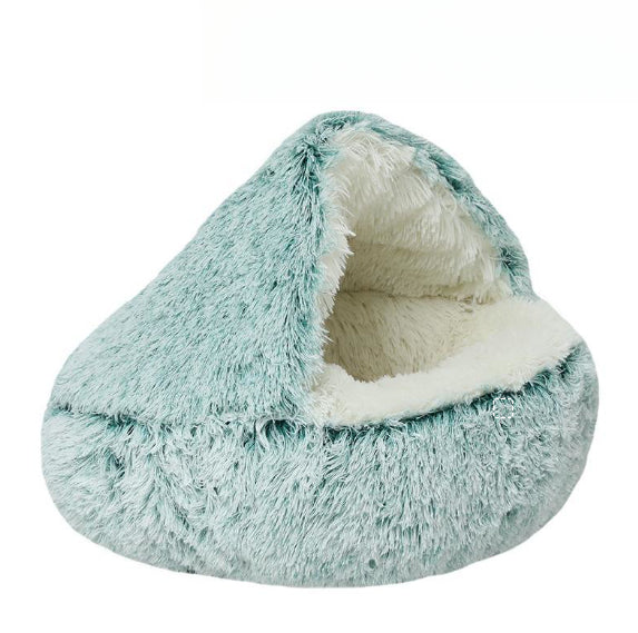 Semi-Enclosed Plush Round Pet Bed