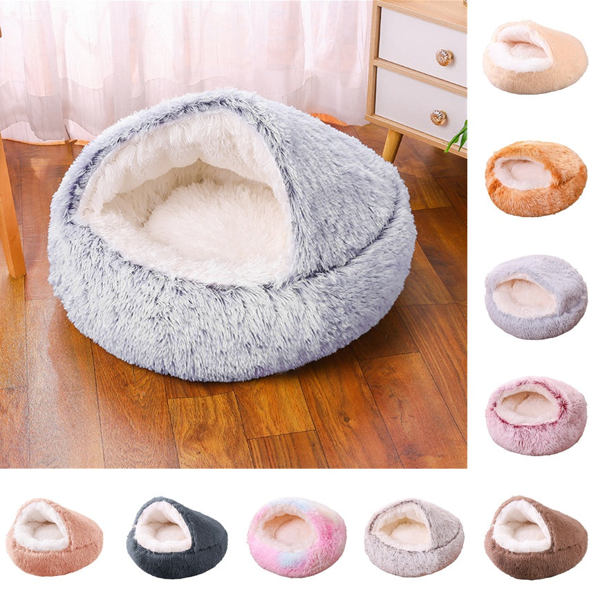 Semi-Enclosed Plush Round Pet Bed