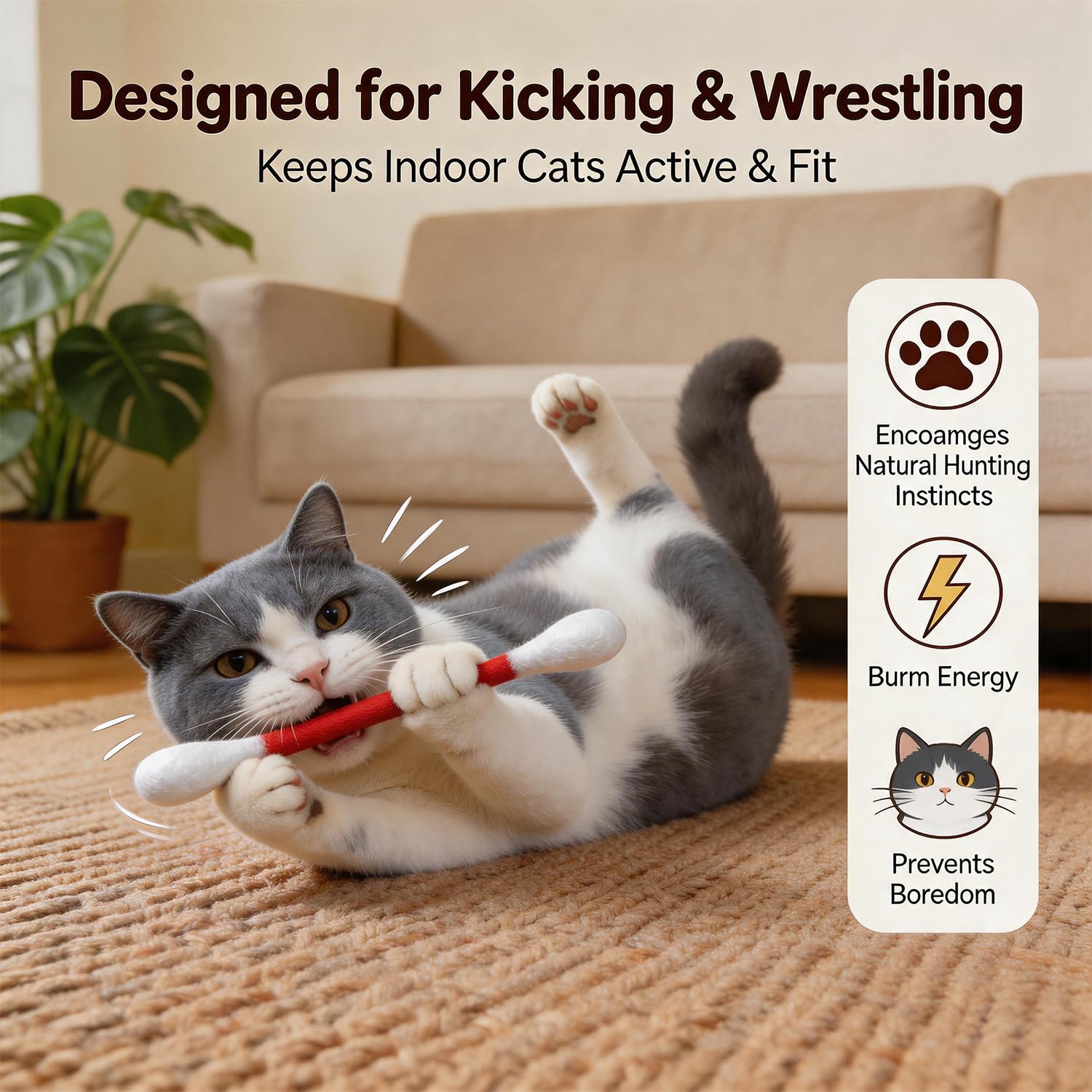 6 Pack Catnip Cotton Swab Chew Toy Set