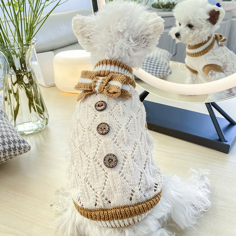 Bowknot Hollow Knit Sweater For Dogs Cats