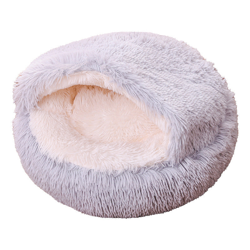 Semi-Enclosed Plush Round Pet Bed