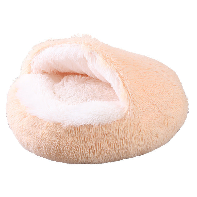 Semi-Enclosed Plush Round Pet Bed
