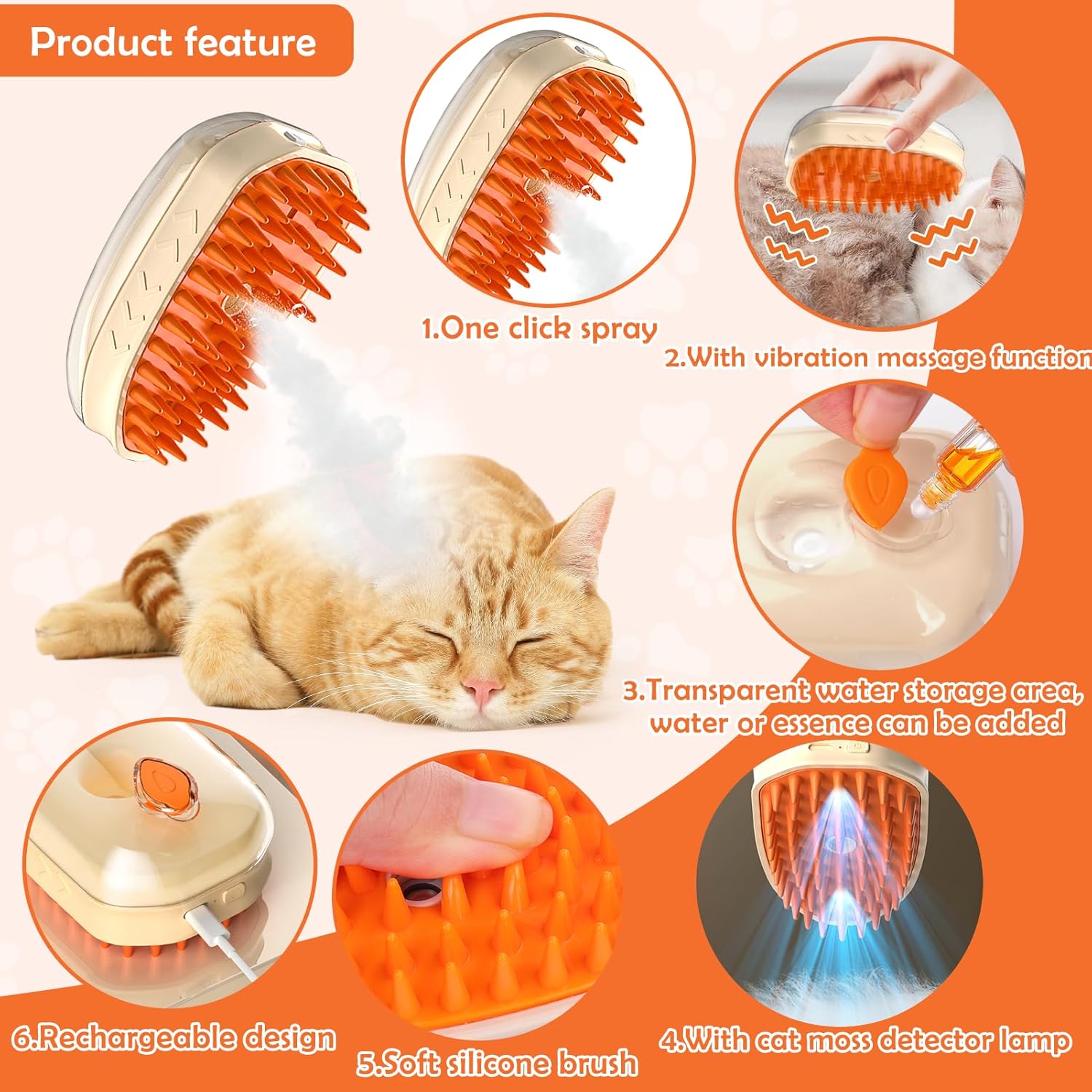 4-in-1 Steam Cat Grooming Brush
