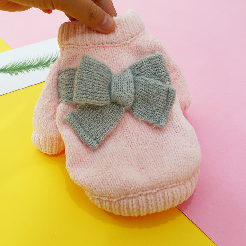 Bowknot Hollow Knit Sweater For Dogs Cats