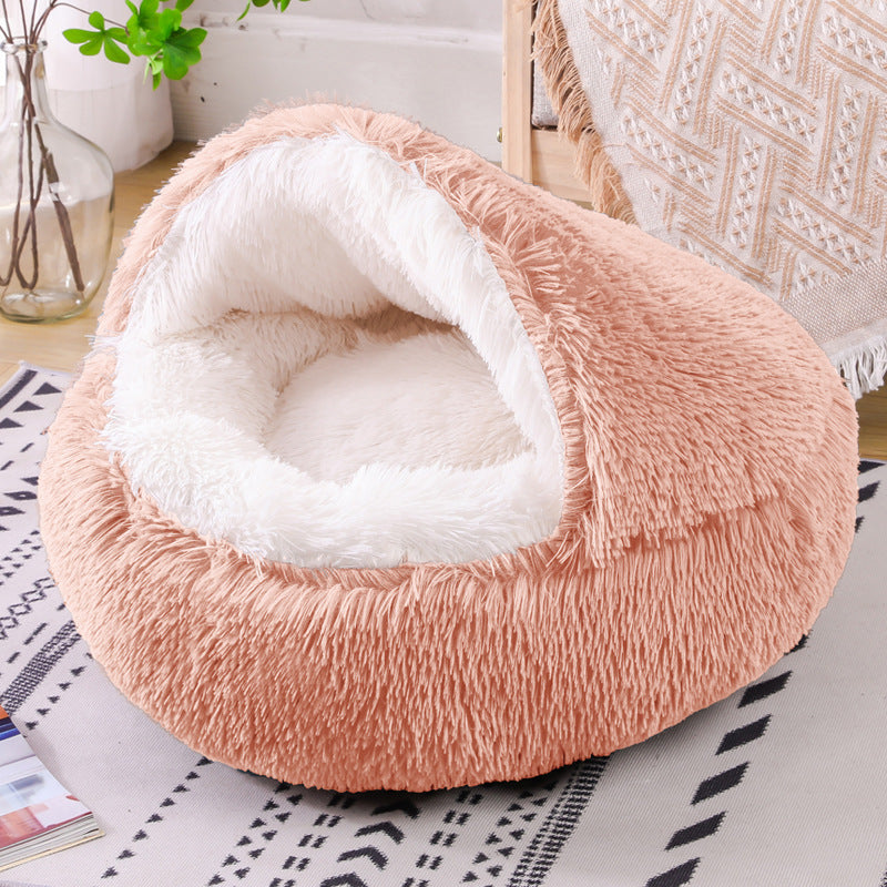 Semi-Enclosed Plush Round Pet Bed