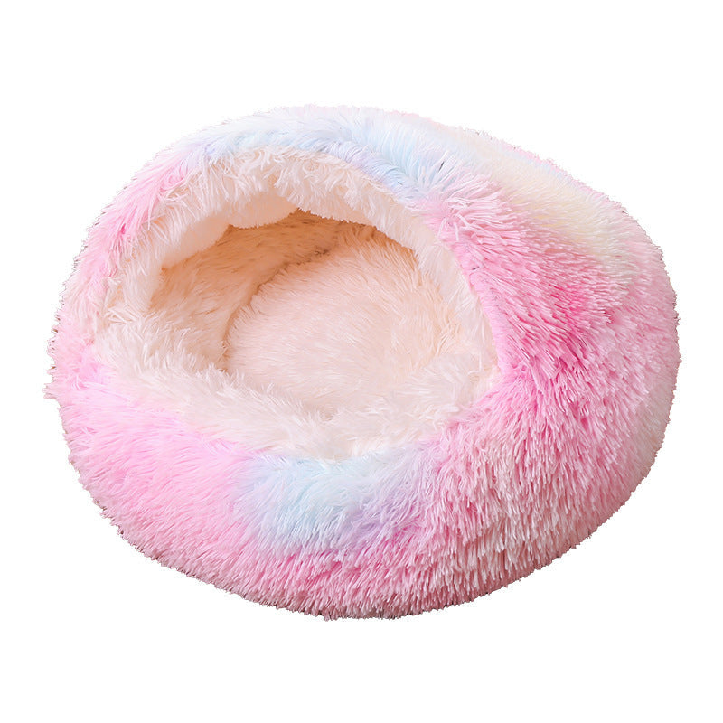 Semi-Enclosed Plush Round Pet Bed