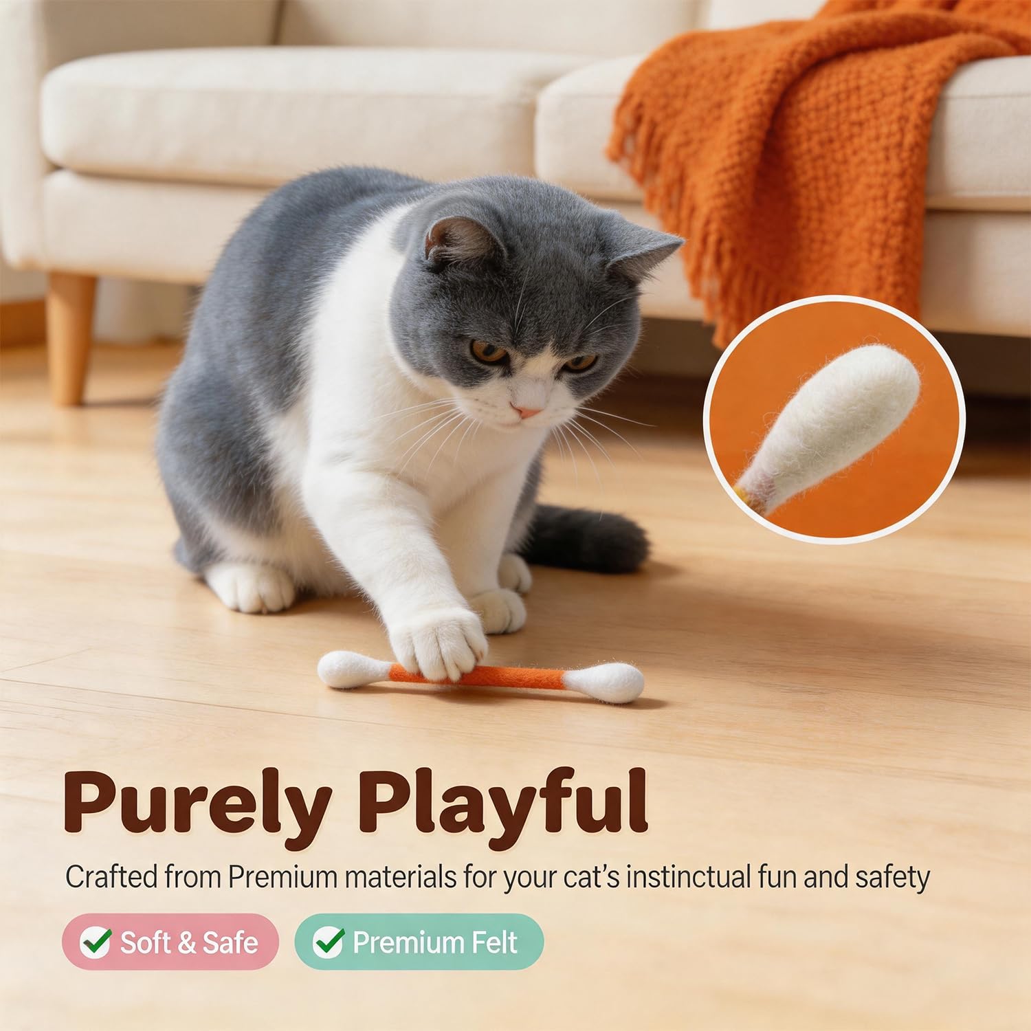 6 Pack Catnip Cotton Swab Chew Toy Set