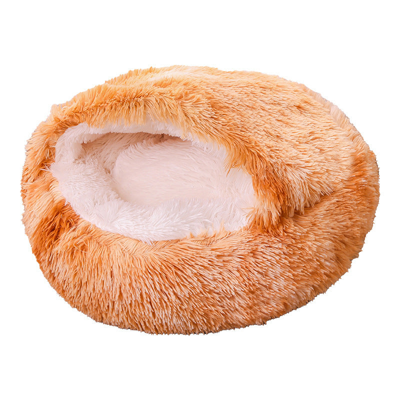 Semi-Enclosed Plush Round Pet Bed