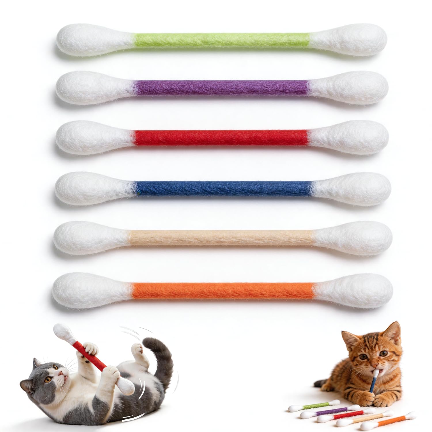 6 Pack Catnip Cotton Swab Chew Toy Set