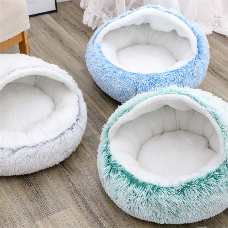 Semi-Enclosed Plush Round Pet Bed