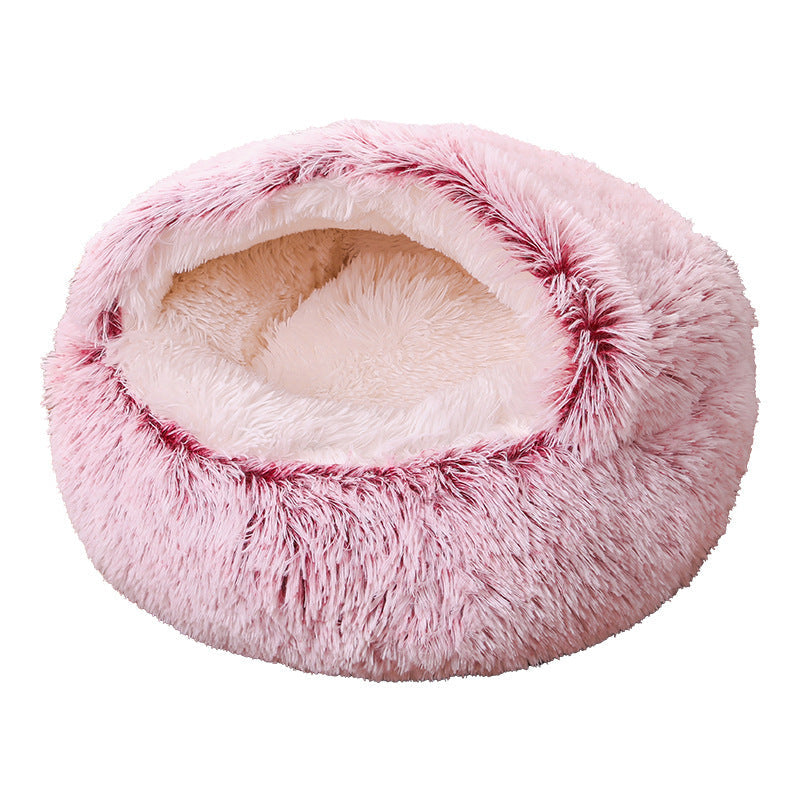 Semi-Enclosed Plush Round Pet Bed