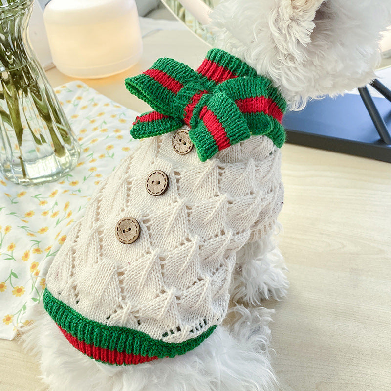 Bowknot Hollow Knit Sweater For Dogs Cats