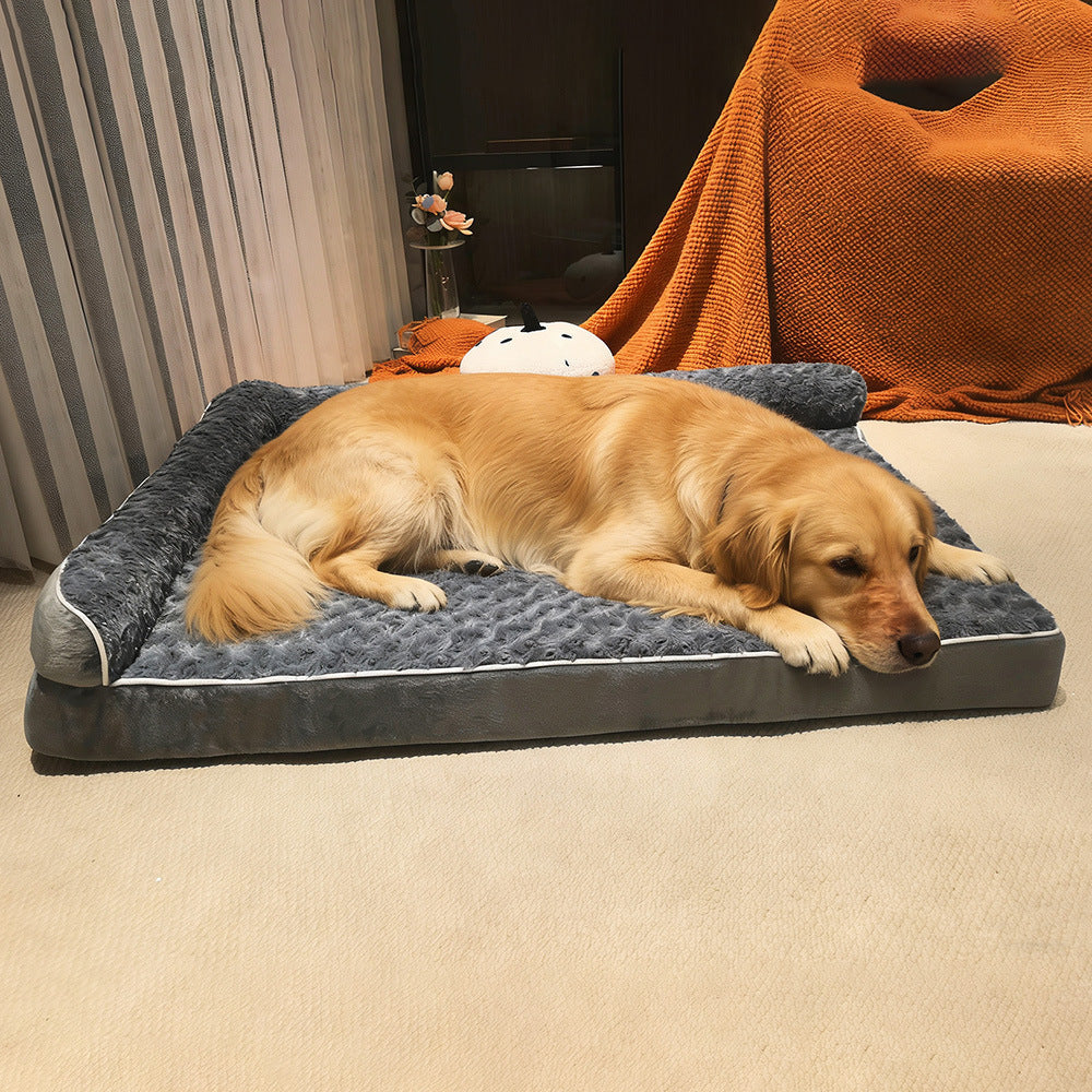 L-Shaped Velvet Pet Sofa Bed With Padding