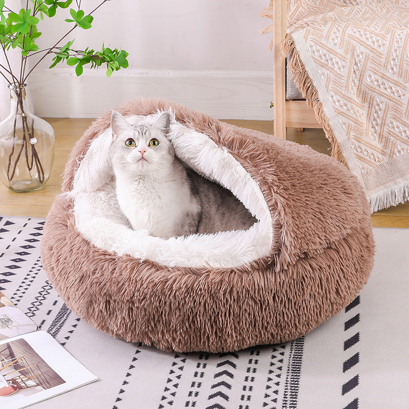 Semi-Enclosed Plush Round Pet Bed