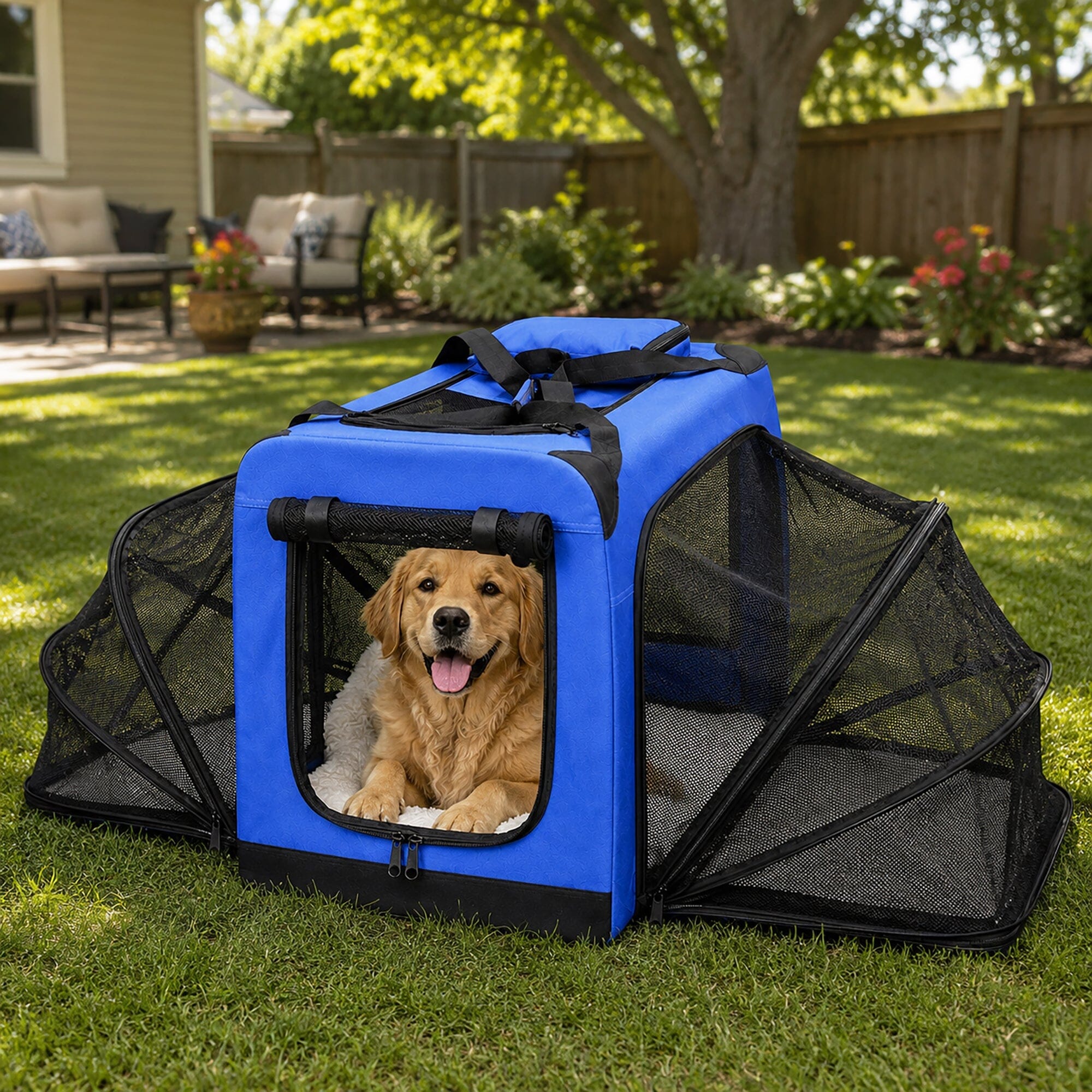 Pet Life ®  'Hounda Accordion' Metal Framed Soft-Folding Collapsible Dual-Sided Expandable Pet Dog Crate
