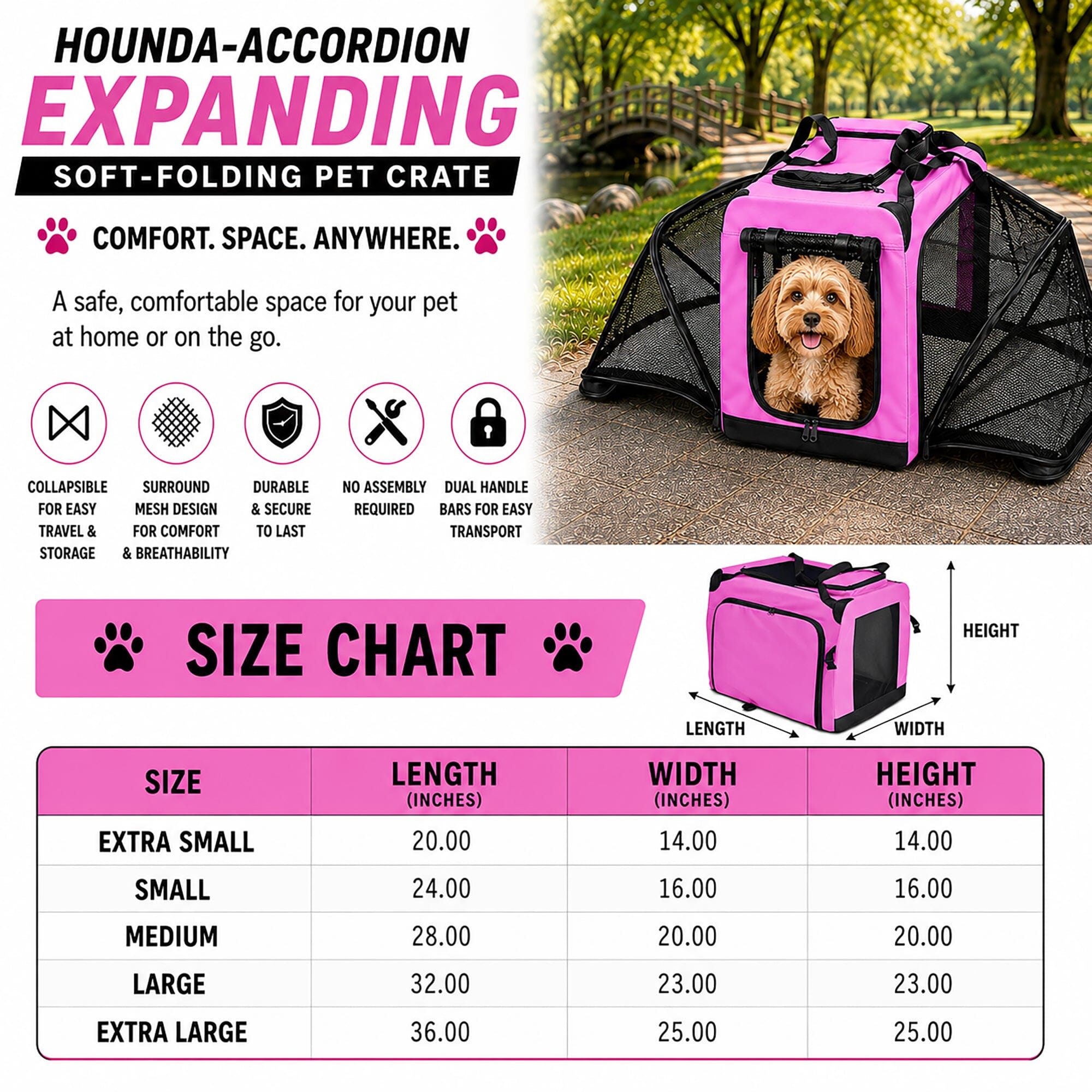 Pet Life ®  'Hounda Accordion' Metal Framed Soft-Folding Collapsible Dual-Sided Expandable Pet Dog Crate